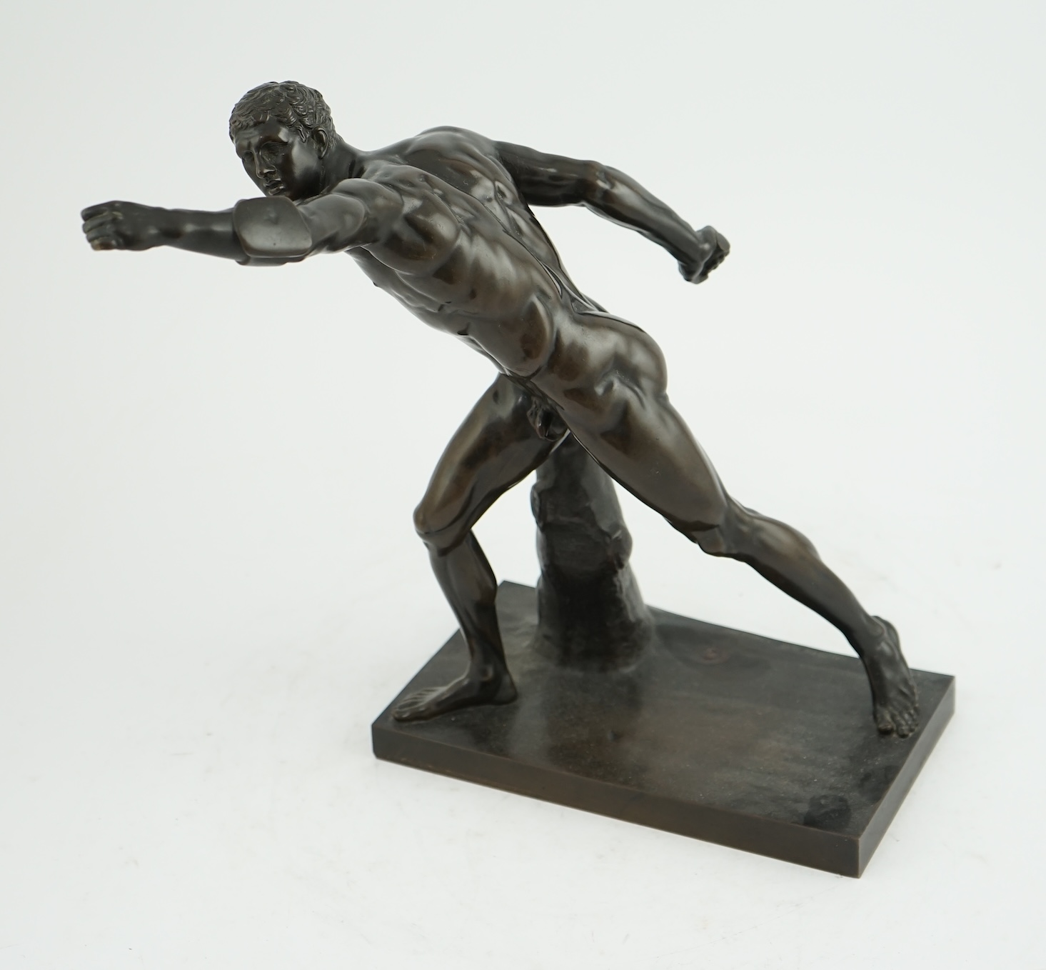 A late 19th century French patinated bronze model of the Borghese Gladiator, after the Antique